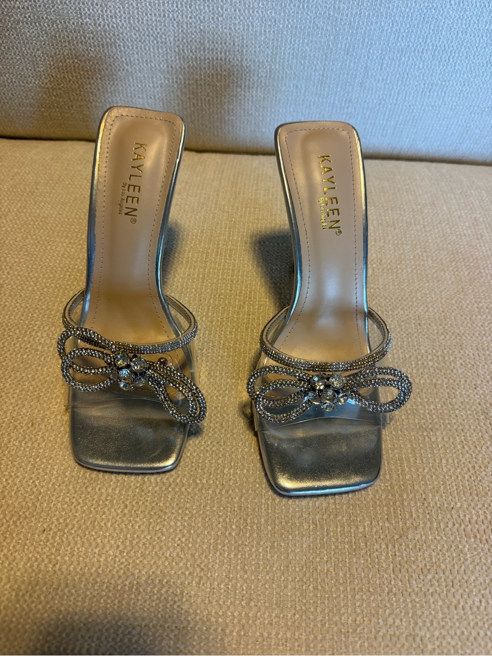 Silver Crystal Bow Slide Sandals